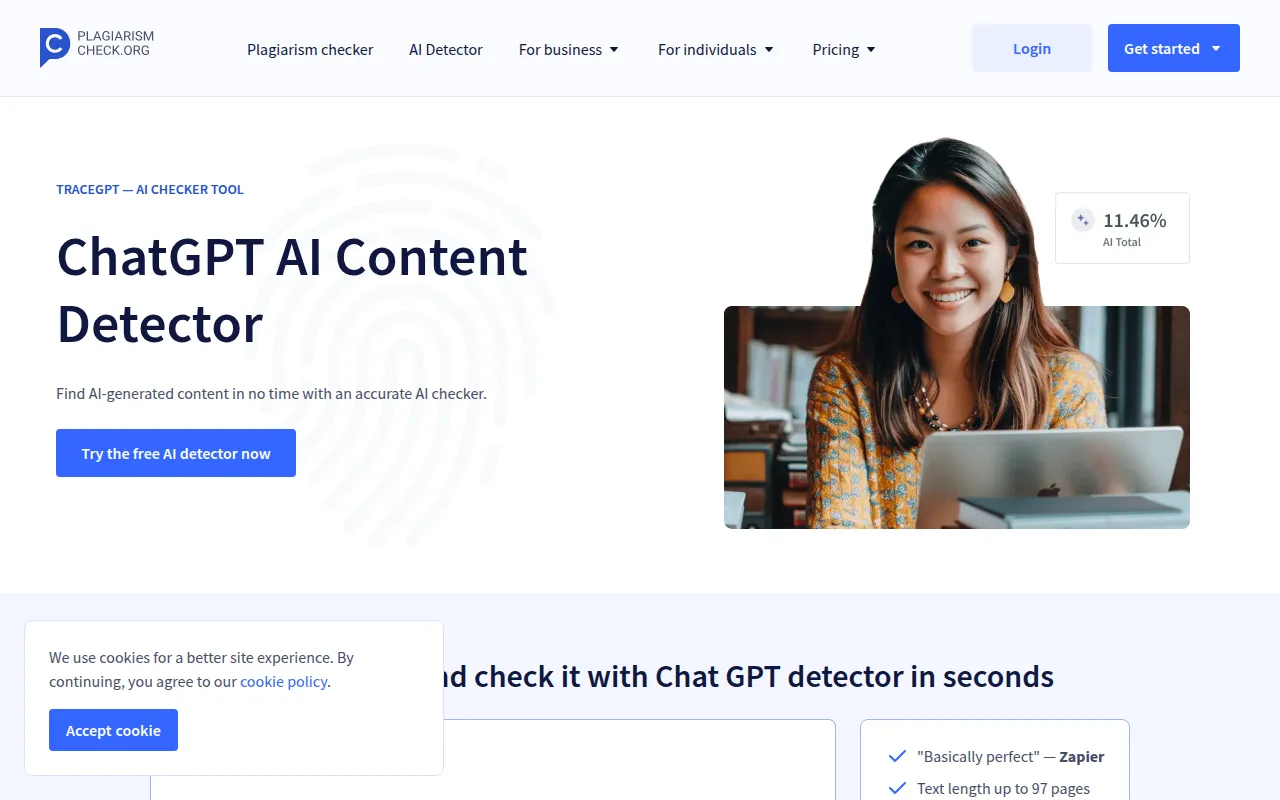 image of AI detector by PlagiarismCheck.org (TraceGPT)