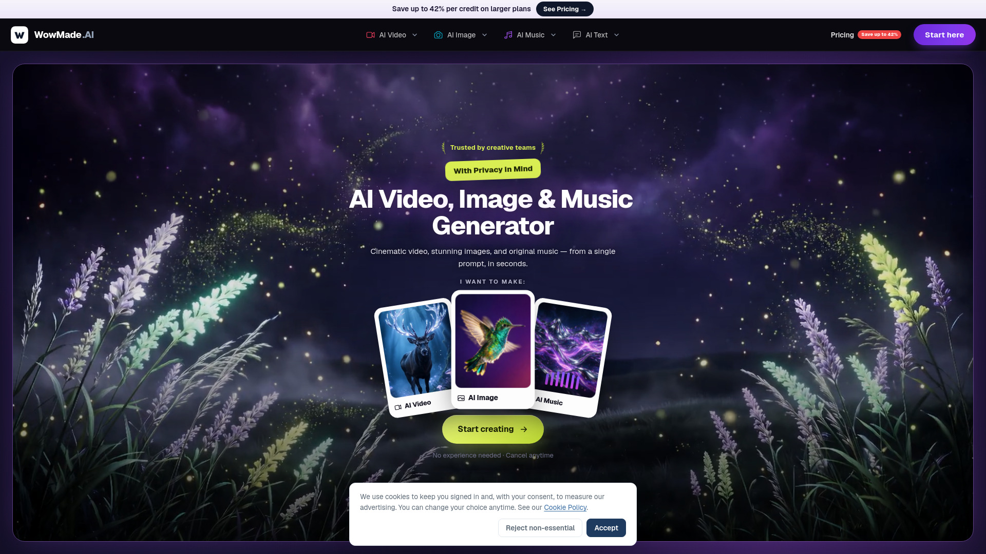 image of AI video, image & music generator — all in one, on a single credit balance