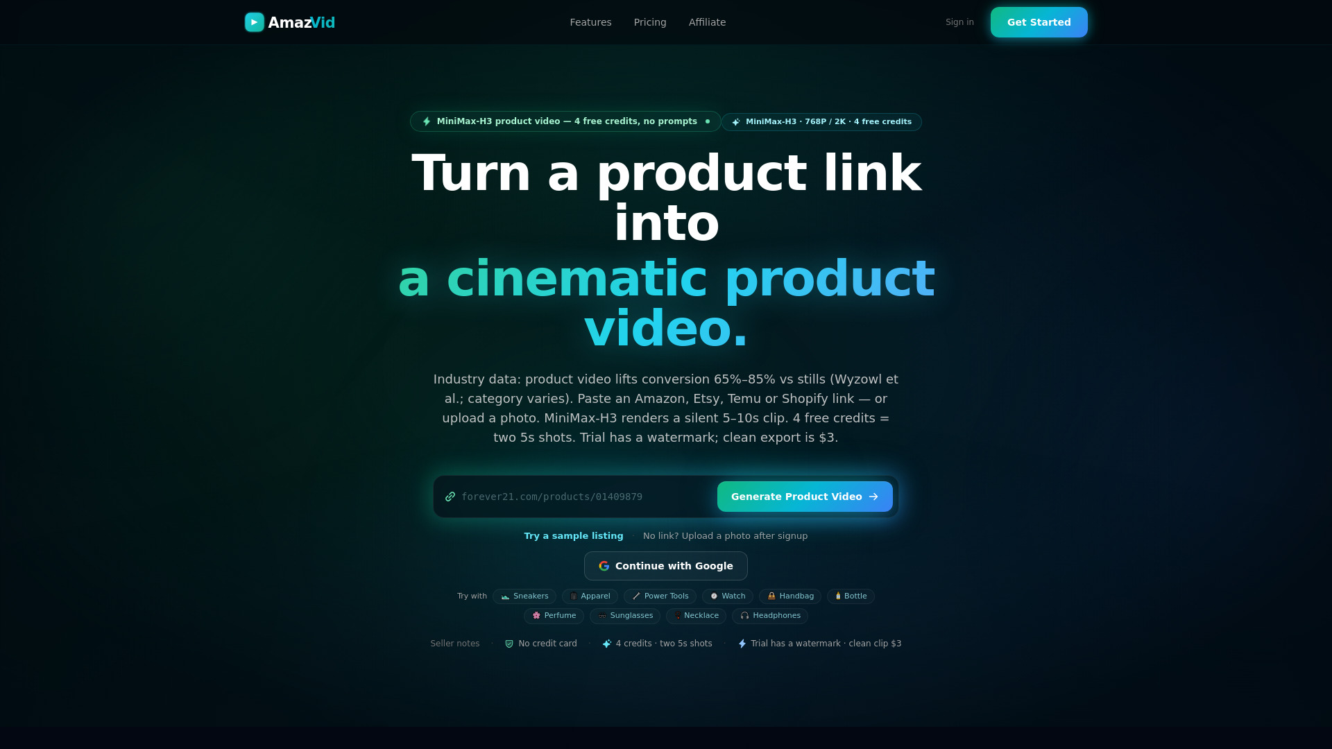 image of AmazVid – Paste Product Link to Cinematic Video