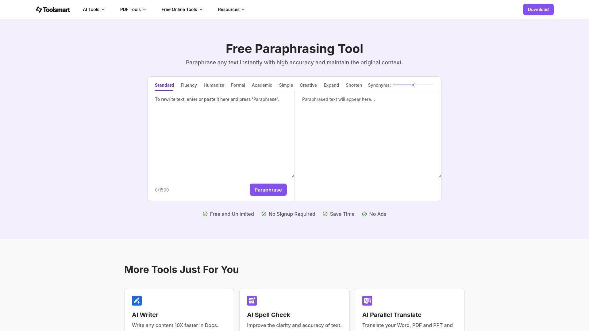 image of Free Paraphrasing Tool-Toolsmart