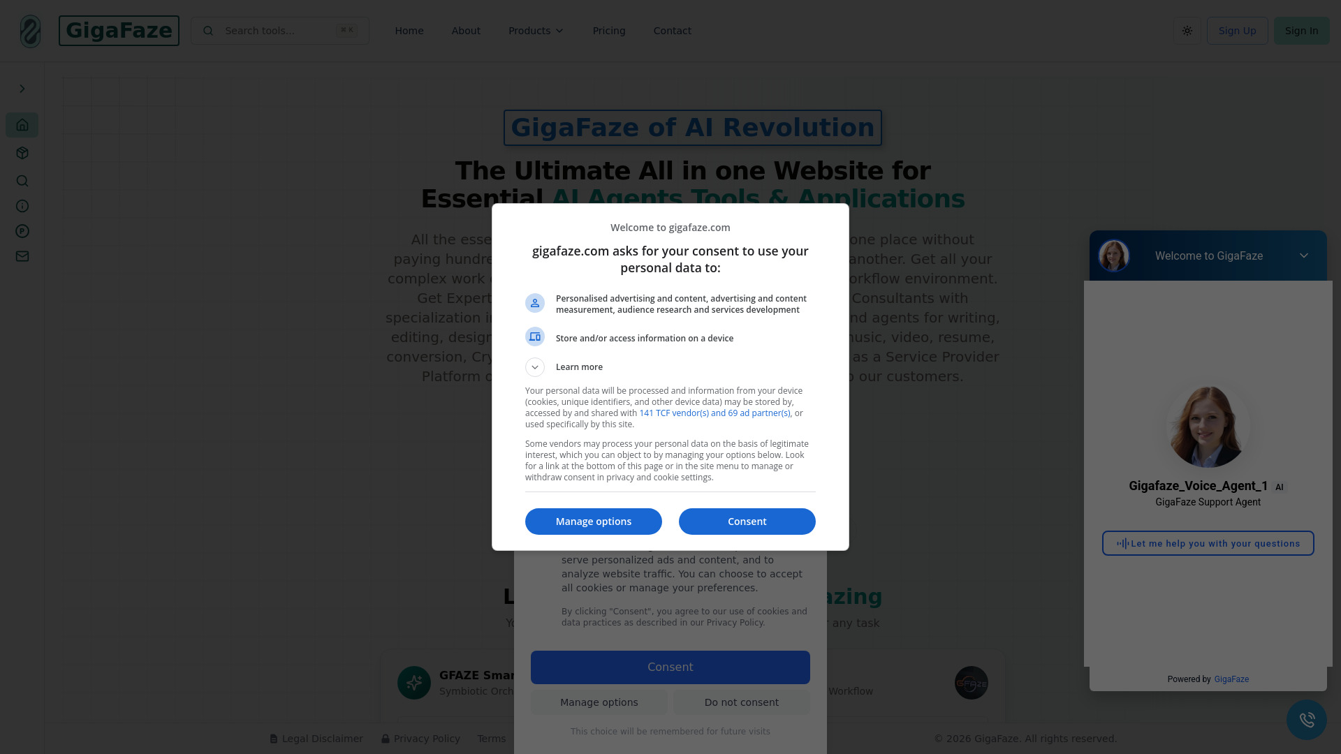 image of GigaFaze all in one AI Tools Agents Applications Website