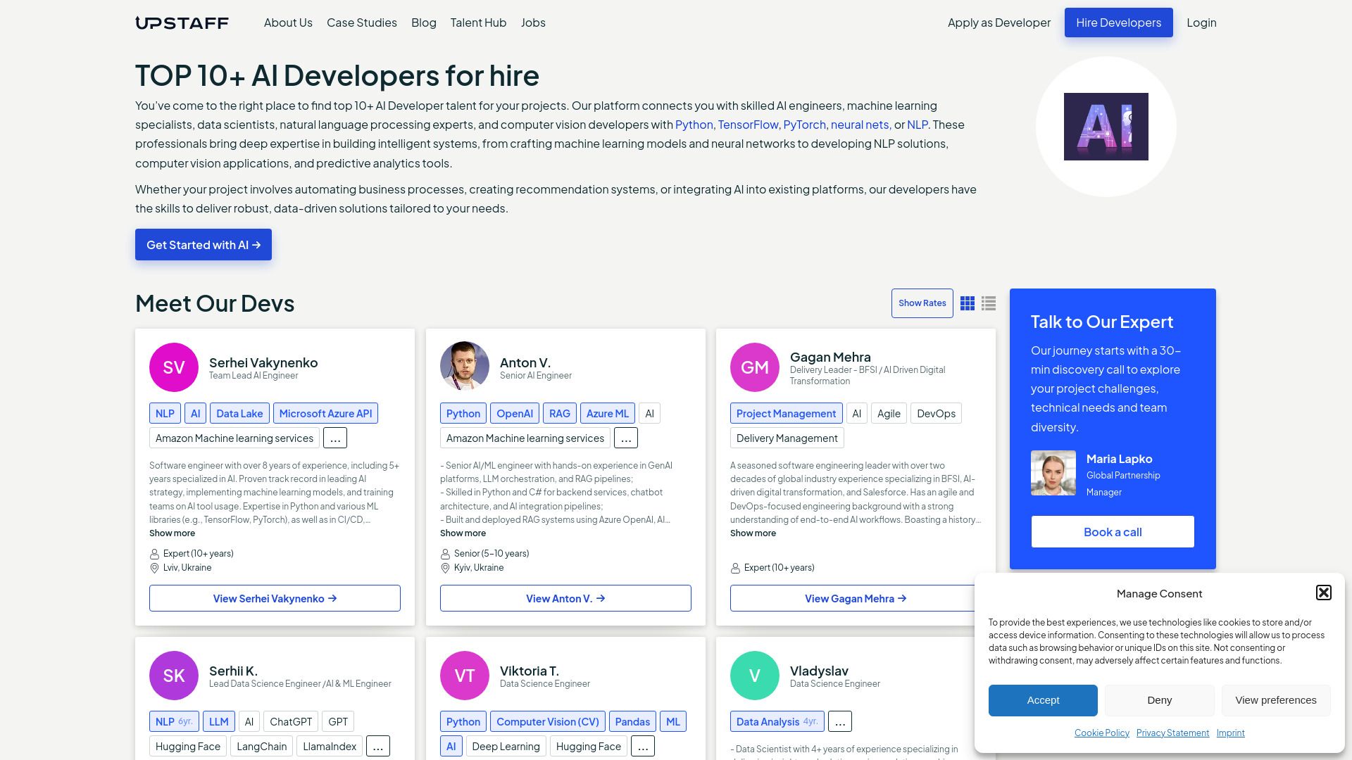 image of Hire AI Developers with Upstaff.com