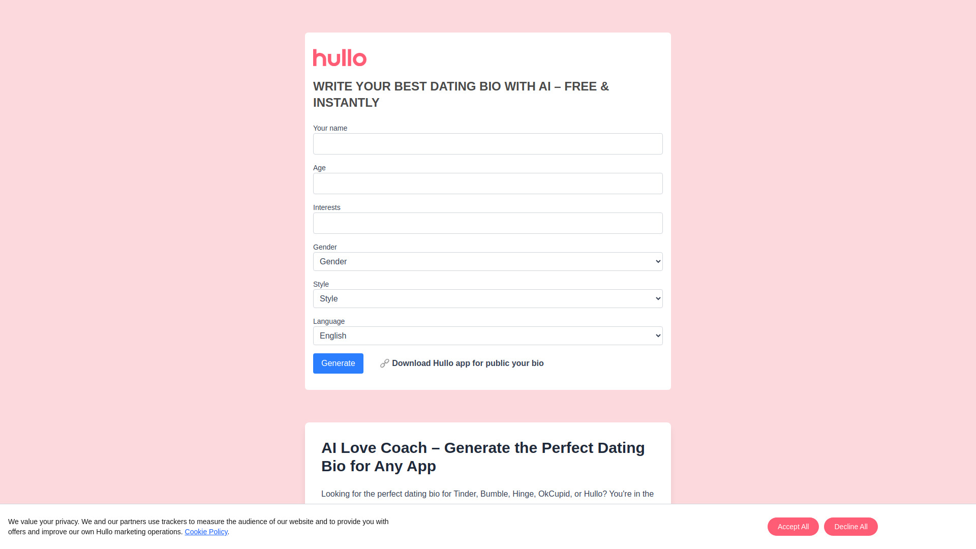 image of Hullo AI Bio Generator