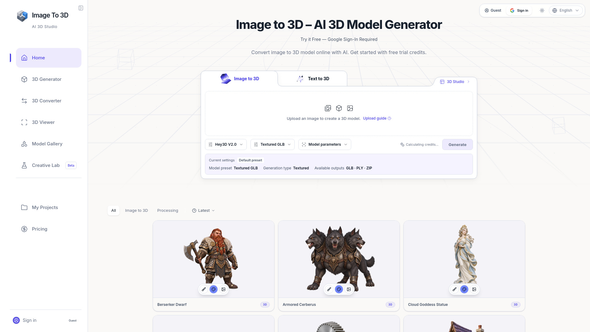 image of Image to 3D - studio