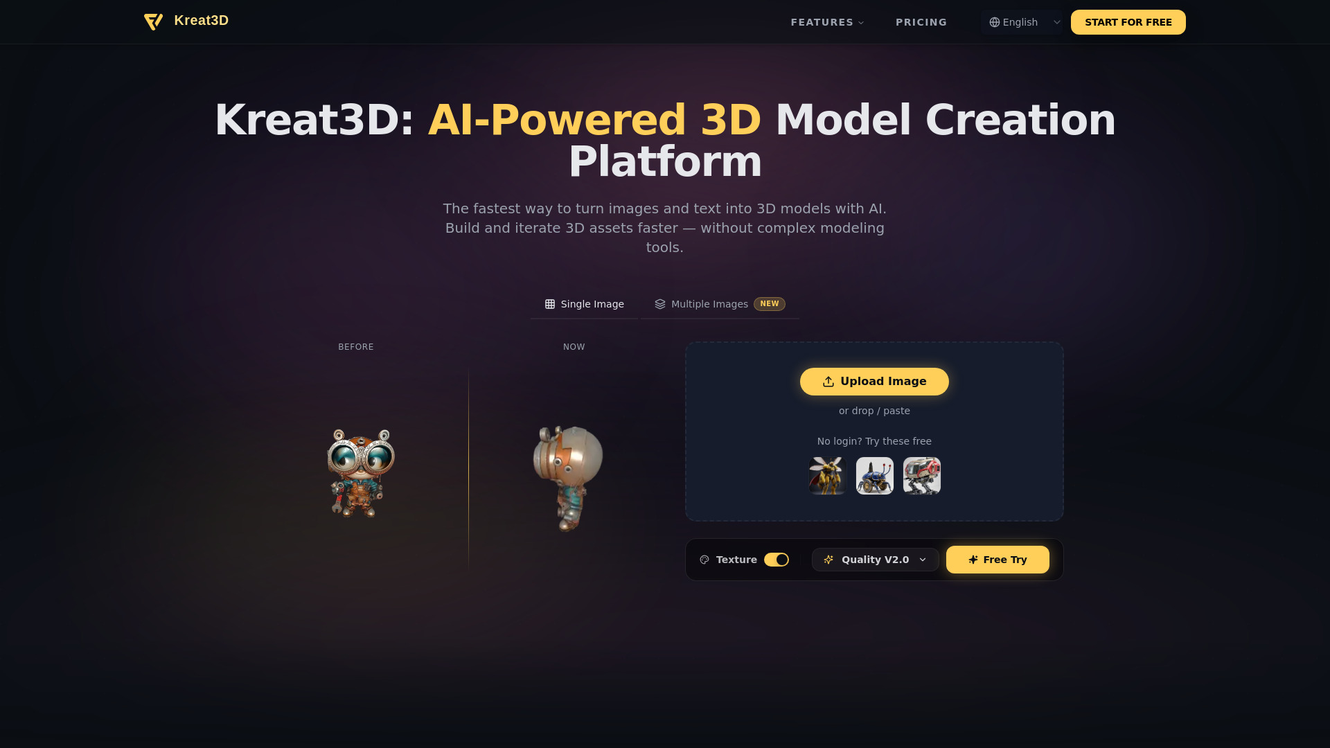 image of Kreat3D - AI  3D Model Creation Platform