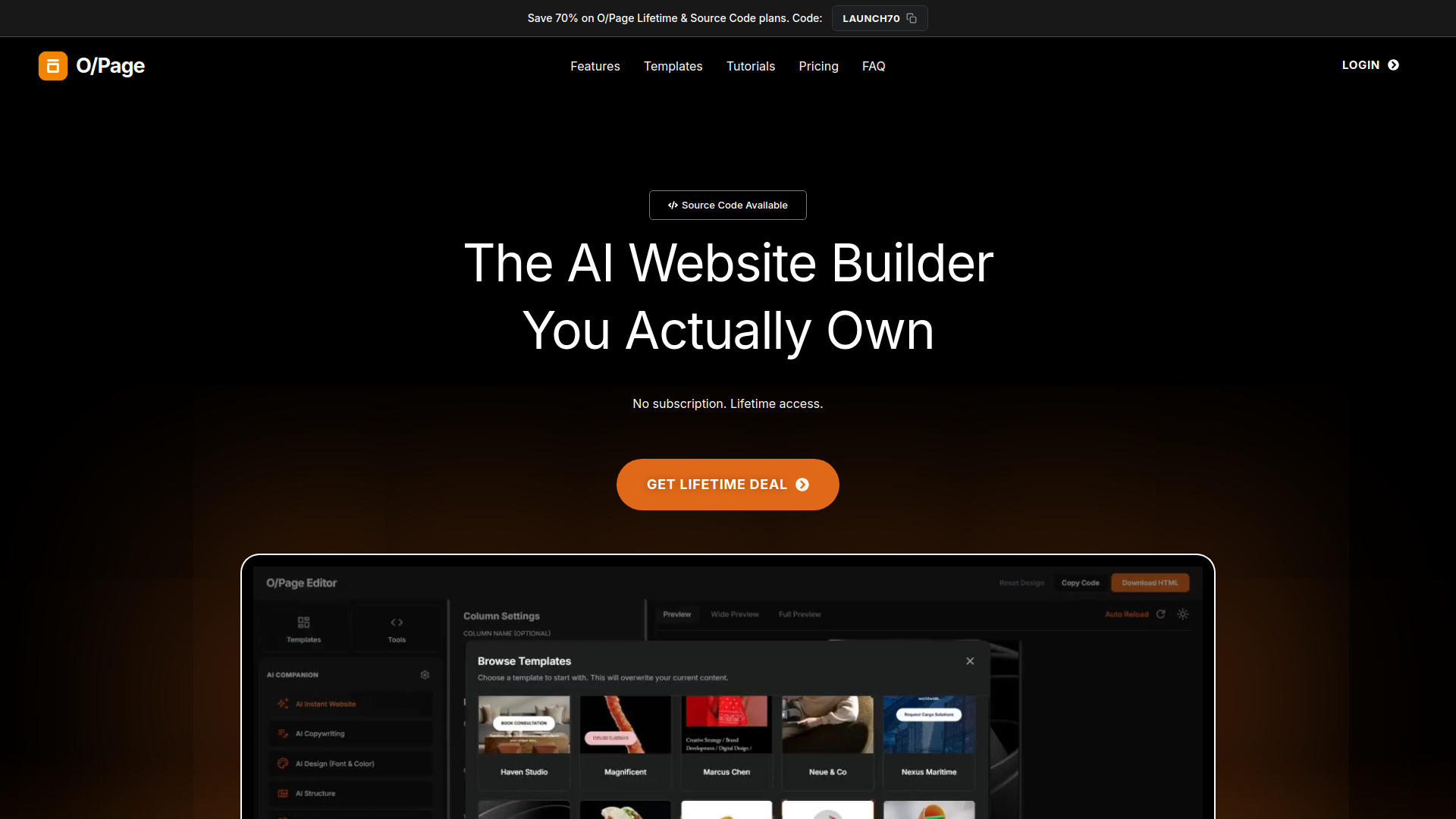 image of O/Page Website Builder