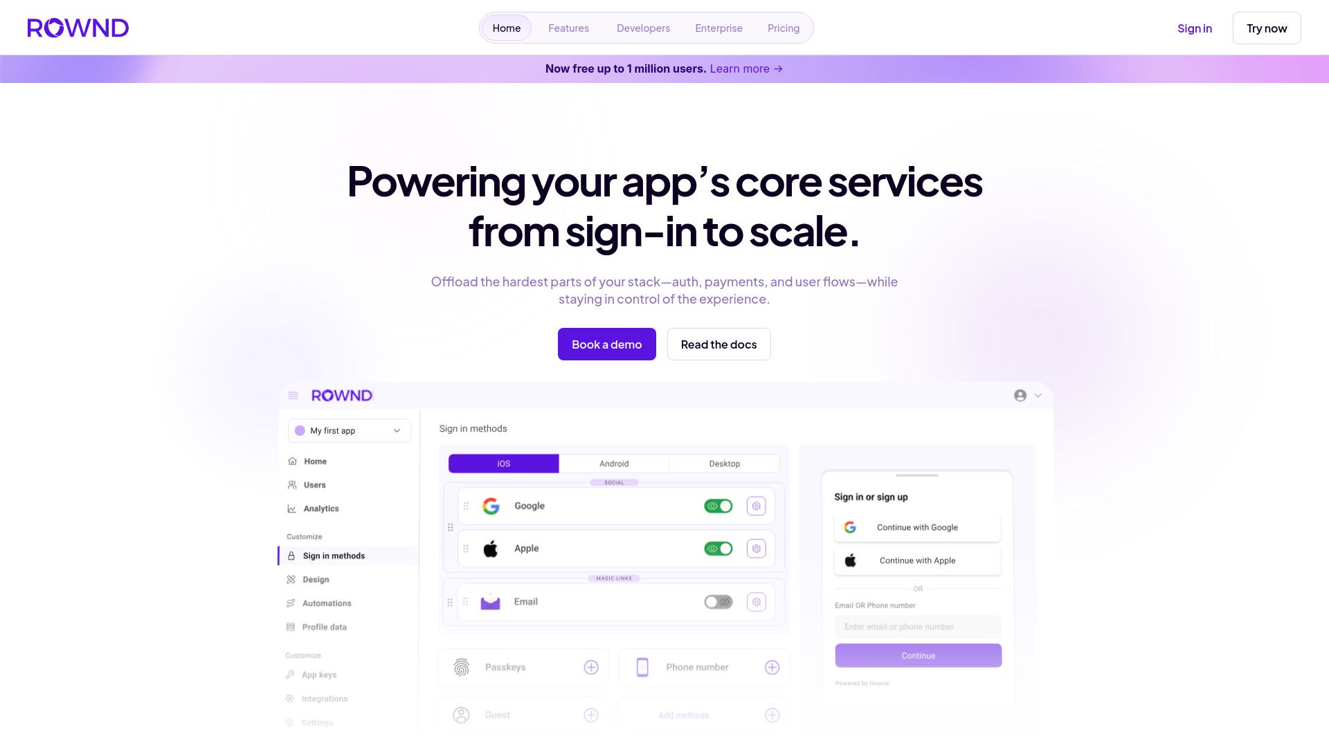 image of Rownd App Services Platform; 1M MAU Free