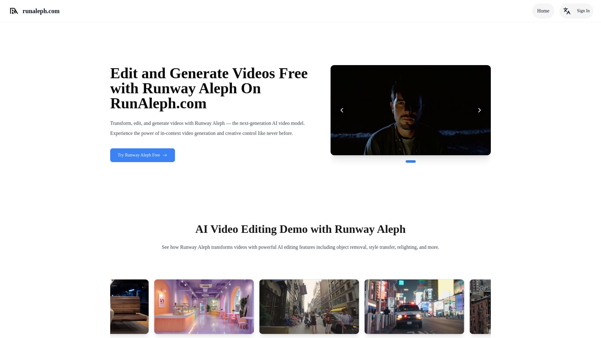 image of RunAleph.com: Free AI Video Editing with Runway Aleph