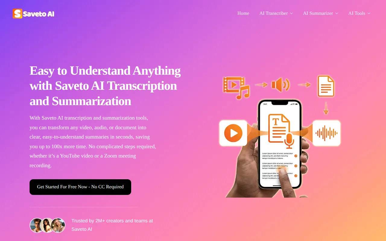 image of Saveto AI : All-in-One AI Video Transcription & Summarization Tool