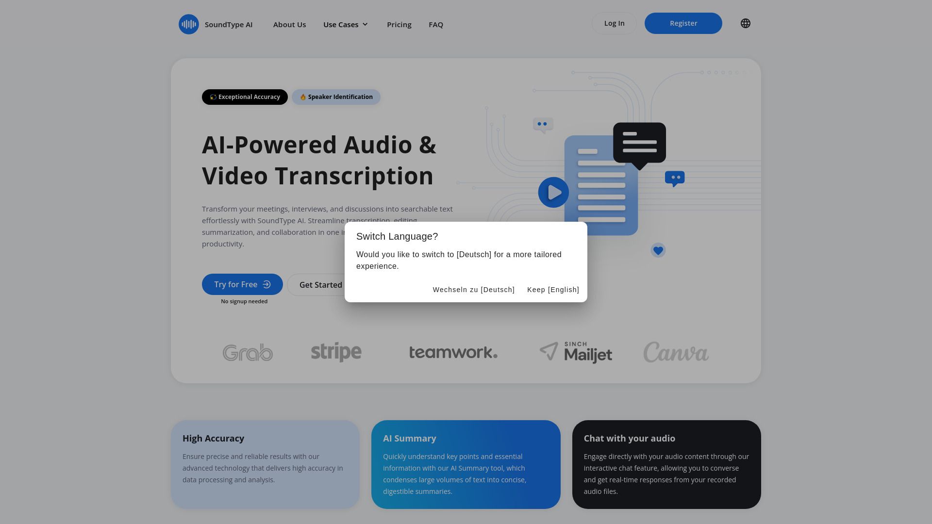 Screenshot of SoundType AI
