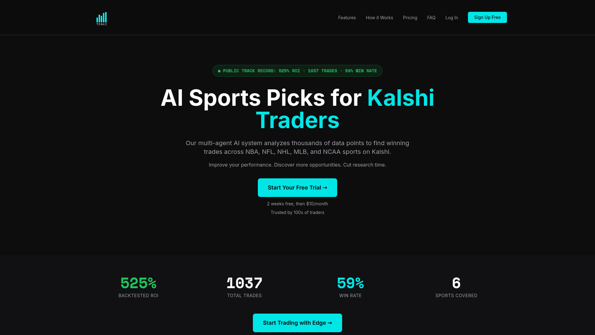 image of Tenki: AI Sports Picks for Kalshi Traders (NBA, NFL, NHL, NCAA)